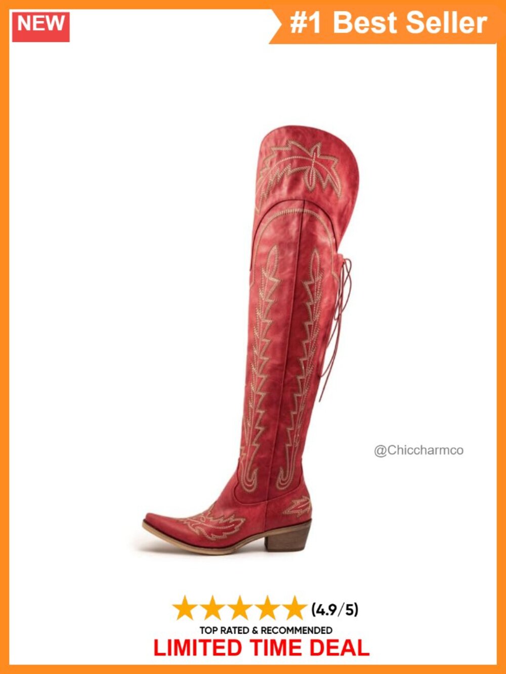 Faux Leather Thigh High Cowboy Boots Pointed Toe Block Heel